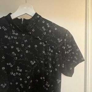 Kimono-style Black Floral Dress 1997 Made in Canada